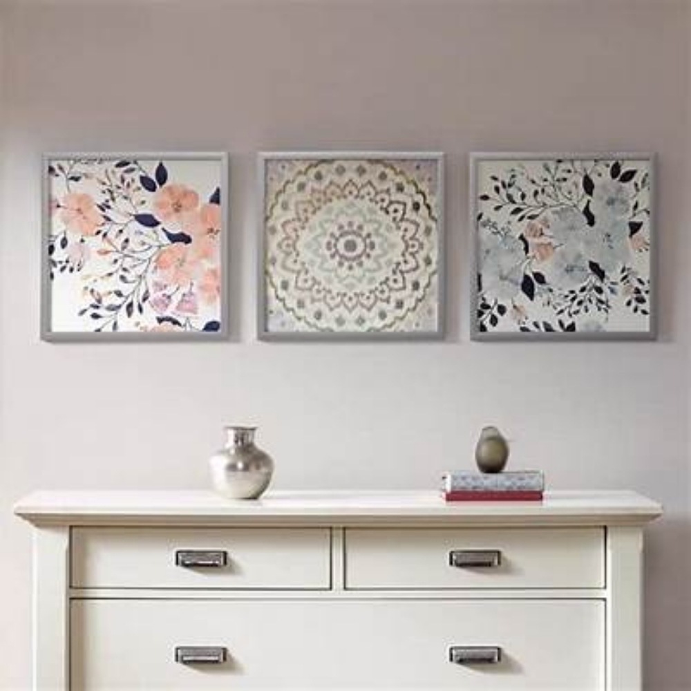 Intelligent Design Summer Bliss Silver Framed Floral Medallion 3-piece Wall Deco